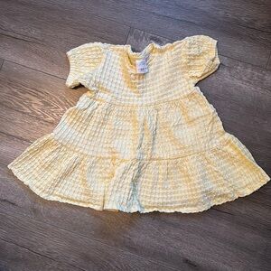Zara Yellow Flowy Rippled Dress Short Sleeve
